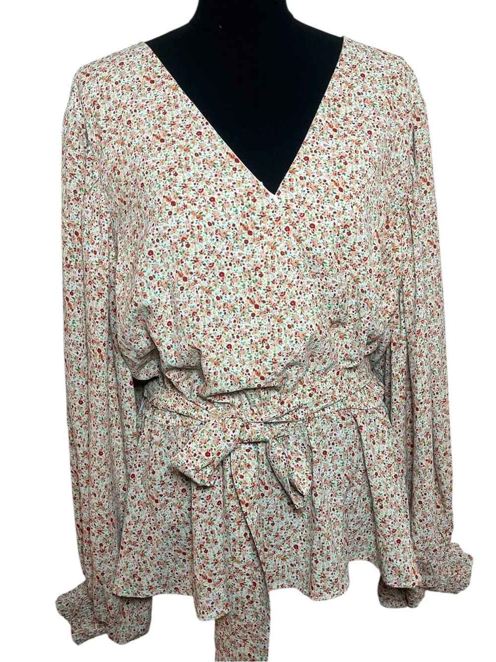 Arula Women’s 14/16 Floral Wrap Blouse Long Sleeve Peplum Tie Waist Red Multi